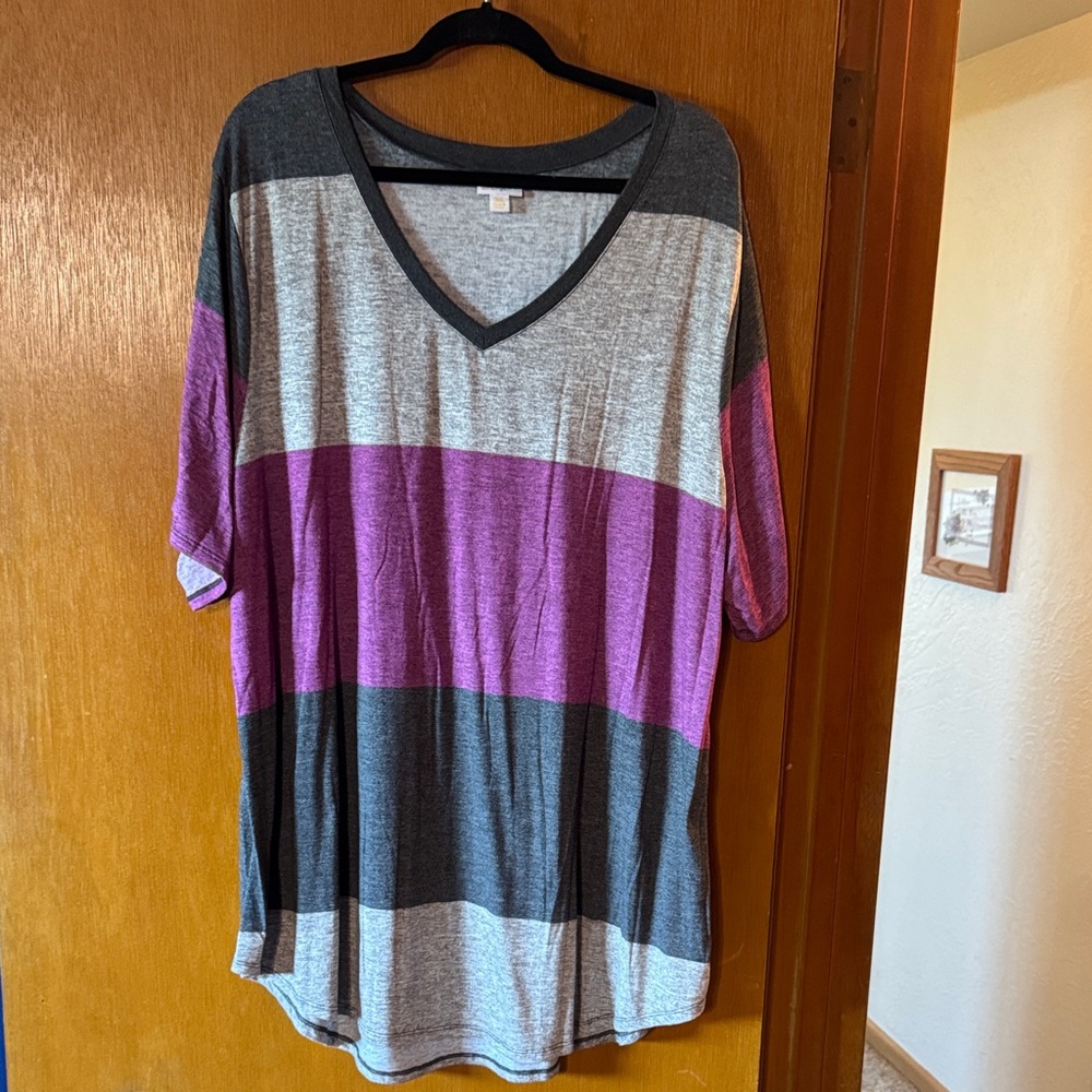 LuLaRoe Iris Gray and Purple Striped Long Sleeve Top